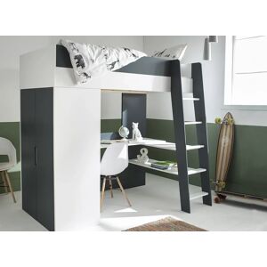 Nateo Concept Lit mezzanine avec bureau et armoire 90x190 MANLY - Blanc/Bleu