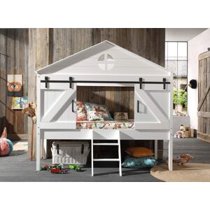 Nateo Concept Lit cabane mi-hauteur 90x200 style maison GUSTAVE - Blanc