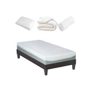 Olympe Literie Ensemble Matelas Mémoire de forme + Sommier + Accessoires 90x200 cm ANTHEA OLYMPE LITERIE