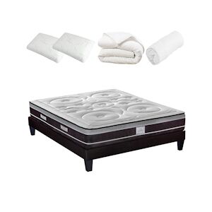 Ensemble Matelas Ressorts ensachés + Sommier + Accessoires 140x200 cm DIVIN HYPSOM