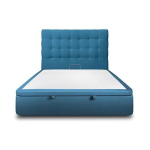 Non communiqué Lit coffre 180x200cm avec tête de lit capitonnee Velours Bleu - Hauteur totale : 39cm Bleu océan - Publicité