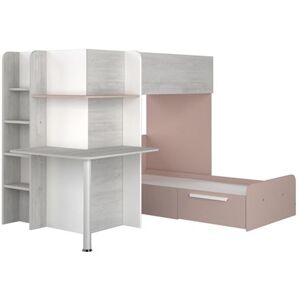 Non communiqué Lits superposés d'angle 2 x 90 x 190 cm - Avec bureau - Gris, blanc et rose - SAMUEL Gris clair, Rose poudré - Publicité