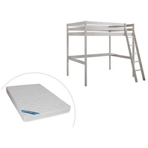 Non communiqué Lit mezzanine GEDEON II - 140 x 190 cm - Avec bureau - Pin massif - Blanchi + matelas Blanc - Publicité