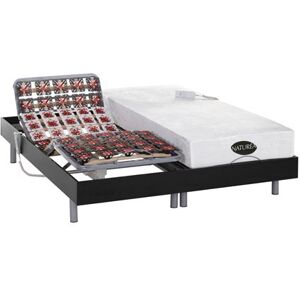 Non communiqué Lit électrique relaxation tout plots matelas mémoire de forme et bambou LYSIS III de NATUREA - moteurs OKIN - 2 x 70 x 190 cm - noir - Publicité