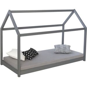 Non communiqué Lit enfant avec matelas 90 x 200 cm lit de jeu maisonnette lit en bois gris Gris - Publicité