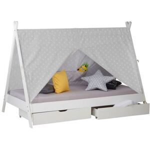 Non communiqué Lit d'enfant avec matelas Lit cabane Lit 90x200 cm Lit de tente en bois blanc avec tiroirs Beige - Publicité