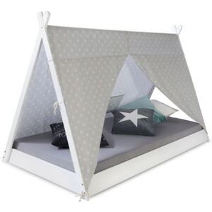 Non communiqué Lit enfant tipi avec matelas lit tente 90x200 lit ado toile gris blanc étoiles Gris - Publicité