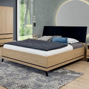 LIVEO Lit coffre 180x200 cm Chêne naturel - POZNAN - L 188 x l 220 x H 106