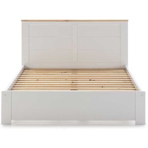 Tousmesmeubles Lit complet 140X190 Blanc/Bois - DRUKI - L 152 x l 197 x H 100 cm