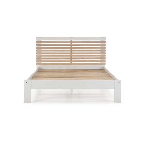 Tousmesmeubles Lit complet 140x190 Blanc/Bois - SHAIDA - L 152 x l 197 x H 100 cm