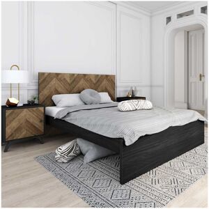 Tousmesmeubles Cadre + Tête de lit 140*190 cm Noir/Bois - OCTET - L 195.6 x l 150.6 x H 100 cm