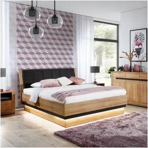 LIVEO Lit coffre 140x200 cm Chêne/Gris à LEDs - TYNIEC - L 150 x l 220 x H 100