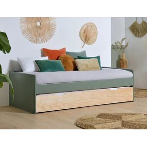 Chambrekids Lit banquette gigogne LANDES kaki & Bois massif