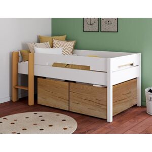 Chambrekids Lit mi-hauteur avec rangements 90x190 MILO - Blanc & Bois