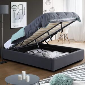 IDMarket Sommier coffre de rangement 140x190 cm gris