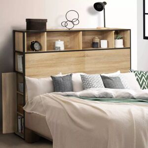 IDMarket Tête de lit avec rangements bois et métal noir 145 cm style industriel