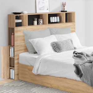 IDMarket Tête de lit avec rangement intégré bois façon hêtre et noir 145 cm