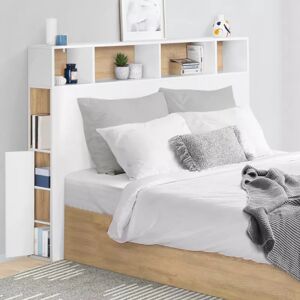 IDMarket Tête de lit avec rangement intégré 145 cm blanc et bois façon hêtre - Publicité