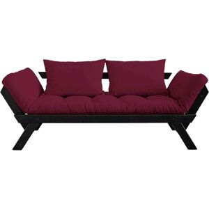 Karup Design Banquette ajustable en pin massif noir matelas bordeaux 75x200 + coussins 40x60 inclus