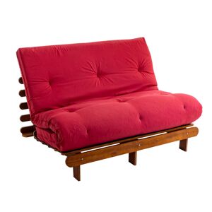 Terre de Nuit Ensemble matelas futon en coton et structure en bois massif noisette 160x200 Rouge