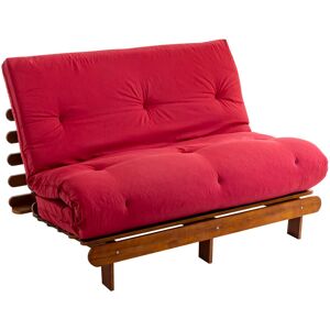 Terre de Nuit Ensemble matelas futon en coton et structure en bois massif noisette 160x200 Rouge - Publicité