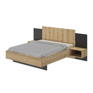 Terre de Nuit Lit avec tête de lit et chevets intégrés en bois imitation chêne 160x200 - LT5062