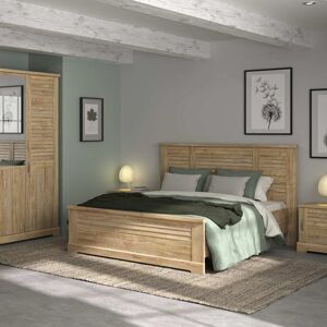 Terre de Nuit Lit 160x200 et commode en bois clair - LT5078