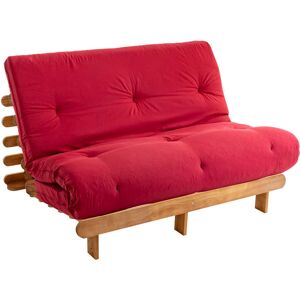 Terre de Nuit Ensemble matelas futon en coton et structure en bois massif naturel 160x200 Rouge