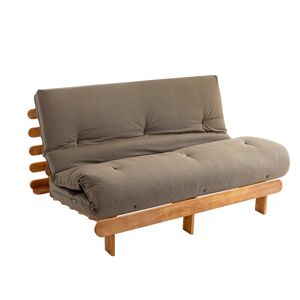 Terre de Nuit Ensemble matelas futon en coton et structure en bois massif naturel 160x200 Taupe