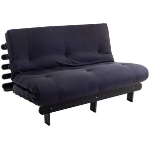 Terre de Nuit Ensemble matelas futon en coton et structure en bois massif noir 140x200 Anthracite