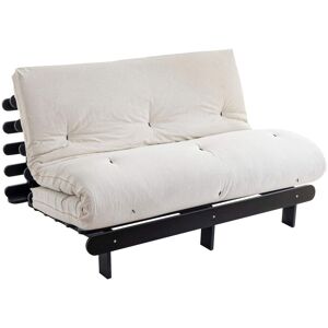 Terre de Nuit Ensemble matelas futon en coton et structure en bois massif noir 140x200 Ecru