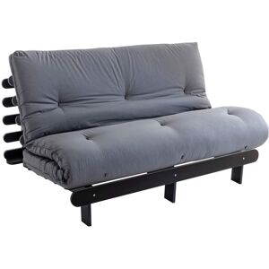 Terre de Nuit Ensemble matelas futon en coton et structure en bois massif noir 140x200 Gris