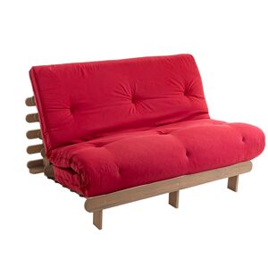Terre de Nuit Ensemble matelas futon en coton et structure en bois massif taupe 160x200 Rouge