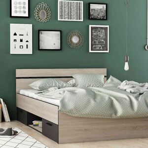 Terre de Nuit Lit 140x190 en bois chene brosse et noir - LI171