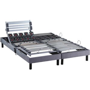 Someo Sommier electrique de relaxation lattes + plots tissu gris clair 2x90x200