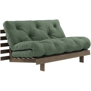 Karup Design Canape convertible ROOTS en pin massif fonce et matelas futon kaki 140x200