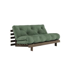 Karup Design Canapé convertible ROOTS en pin massif foncé et matelas futon kaki 160x200