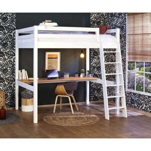 Ma Chambre d'Enfant Lit mezzanine ado 2 places avec bureau Cancun  Blanc et bois 140x190 cm/Opt:Bureau en longueur - Publicité