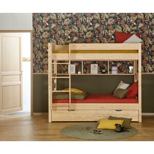 Ma Chambre d'Enfant Lit superposé haut gigogne ado 3 places 1,2,3  Bois naturel 90x190 cm