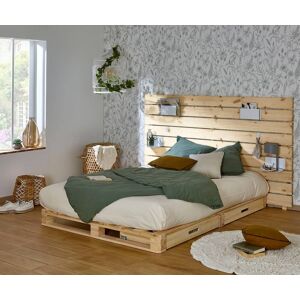 Ma Chambre d'Enfant Lit palette ado avec tête de lit Aro  Bois naturel 140x200 cm/Opt:2 tiroirs