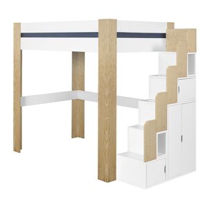 Ma Chambre d'Enfant Lit mezzanine enfant avec escalier Naolo  Blanc et bois 90x190 cm