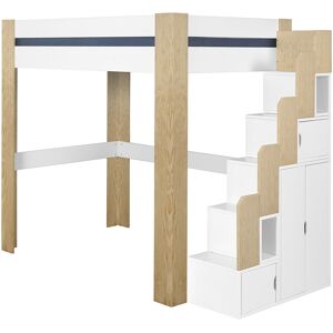 Ma Chambre d'Enfant Lit mezzanine enfant avec escalier Naolo  Blanc et bois 90x190 cm - Publicité