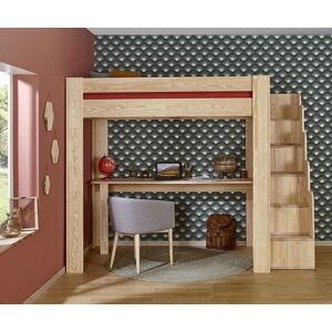 Ma Chambre d'Enfant Lit mezzanine enfant avec escalier et bureau Naolo  Bois naturel 90x190 cm