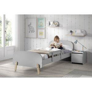 Vipack Chambre pour enfant grise en bois lit + chevet + coffre a jouet