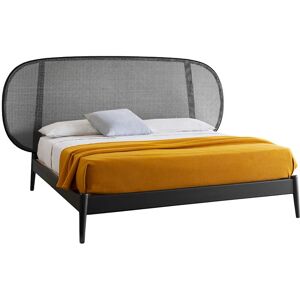 MINIFORMS lit deux personnes SHIKO WEIN pour sommier et matelas 160 x 200 cm (Frene noir et paille de Vienne noire - bois massif)