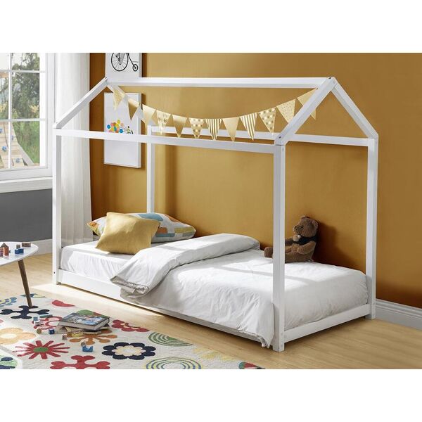 Vente-unique Lit cabane AVENTURIER - 90 x 190 cm - Pin - Blanc + matelas