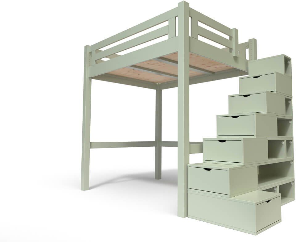 ABC MEUBLES Lit Mezzanine adulte bois + escalier cube hauteur réglable Alpage - 140x200 - Moka - 140x200 - Moka