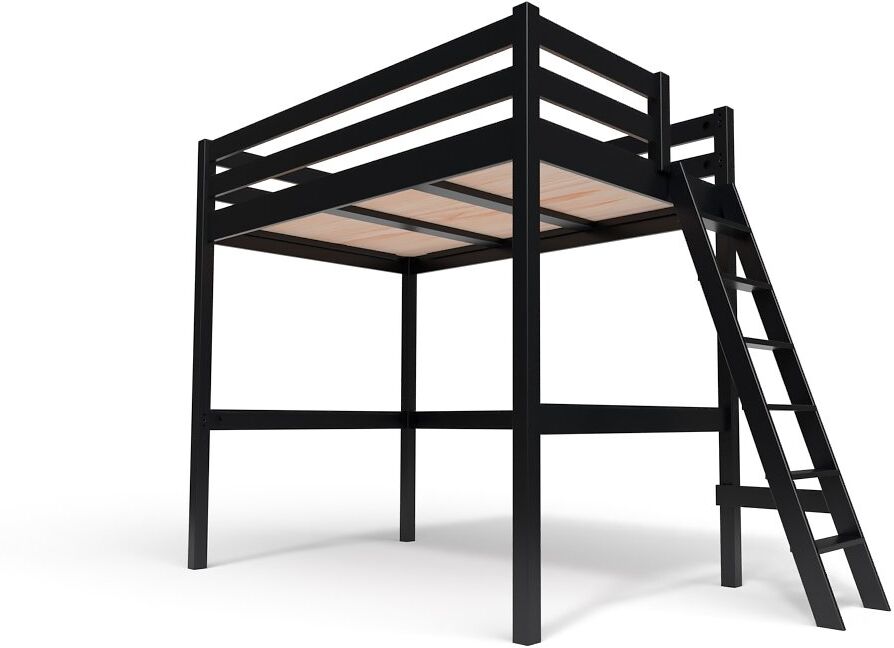 ABC MEUBLES Lit Mezzanine bois avec échelle Sylvia - 120x200 - Noir - 120x200 - Noir