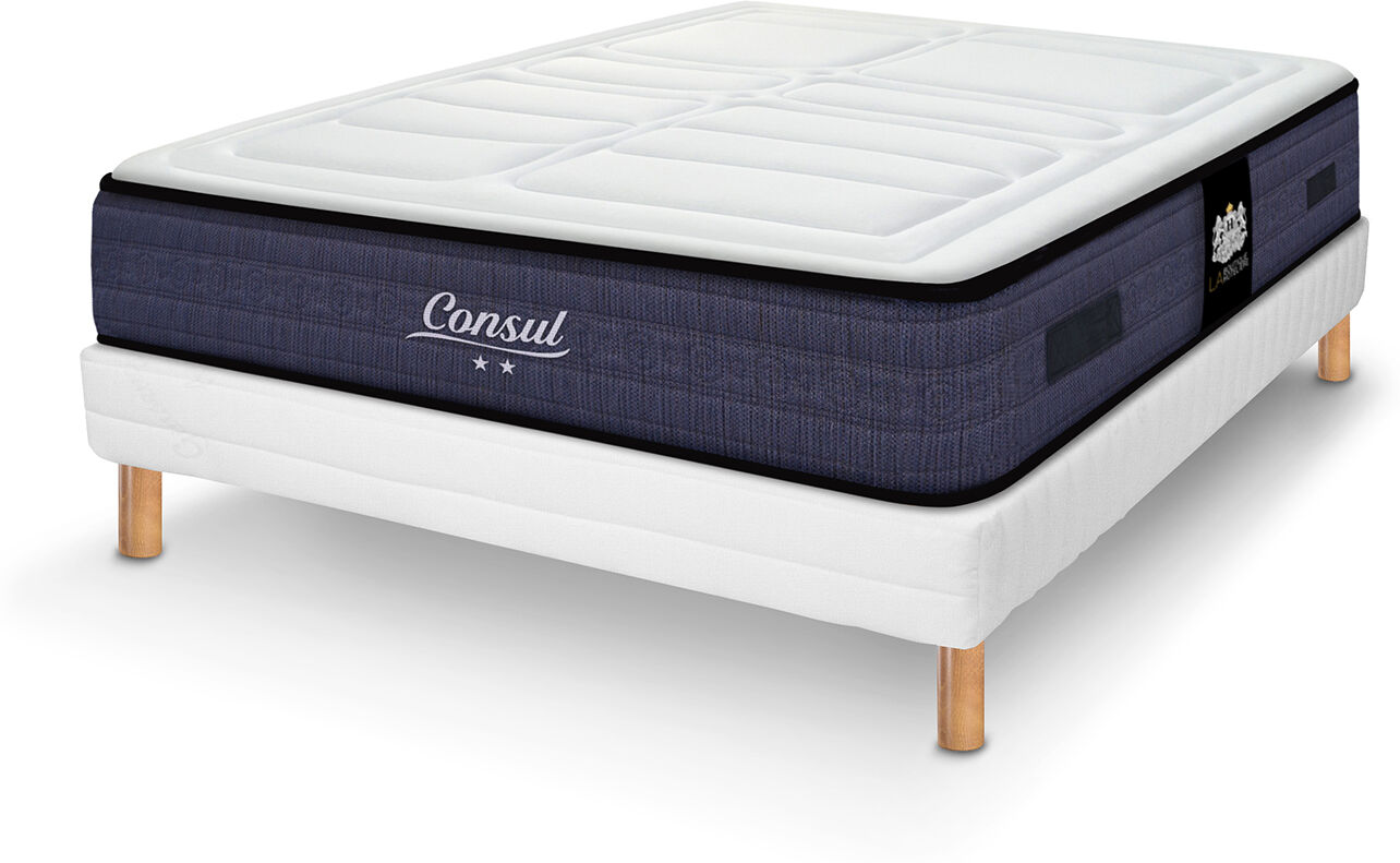 La boutique hôtelière - Ensemble matelas et sommier Le Consul bleu/blanc - 160x200 cm BleuBlanc