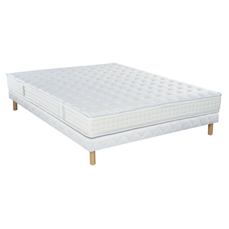 ESSENZIA Ensemble DELICE + Sommier Tradition + Pieds 140x200 STRETCH Mousse - Blanc